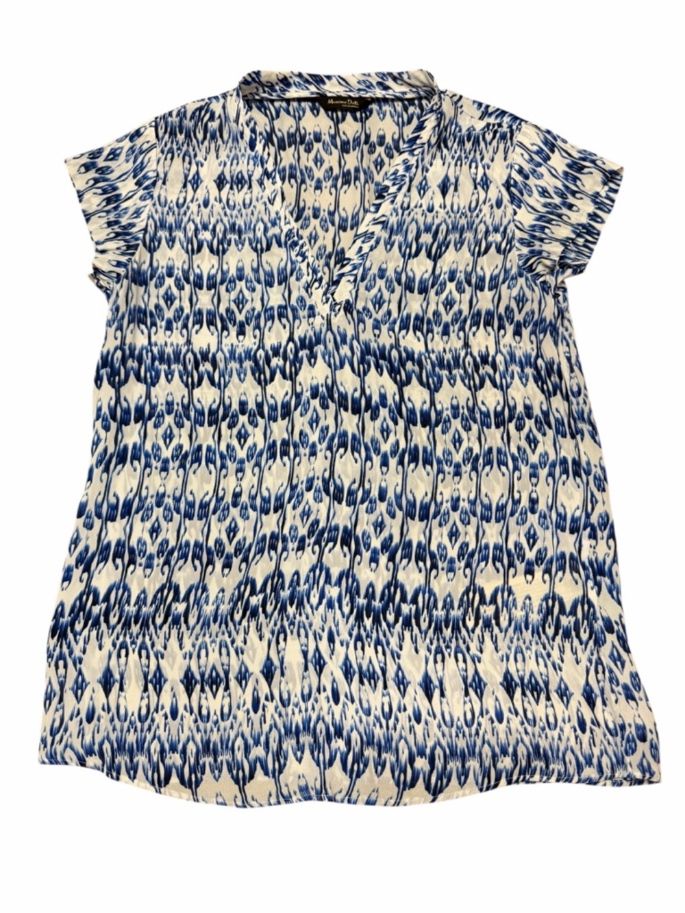 Massimo Dutton Blue and White Print Short Sleeve Blouse Size 4